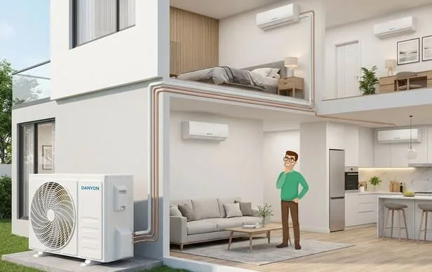 Moderne Danyon Klimaanlage im Wohnraum für angenehme Temperaturen.