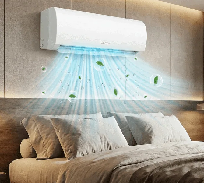 Moderne DANYON® Klimaanlage kühlt Räume effizient und leise, ideal für Schlafzimmer und Wohnzimmer.